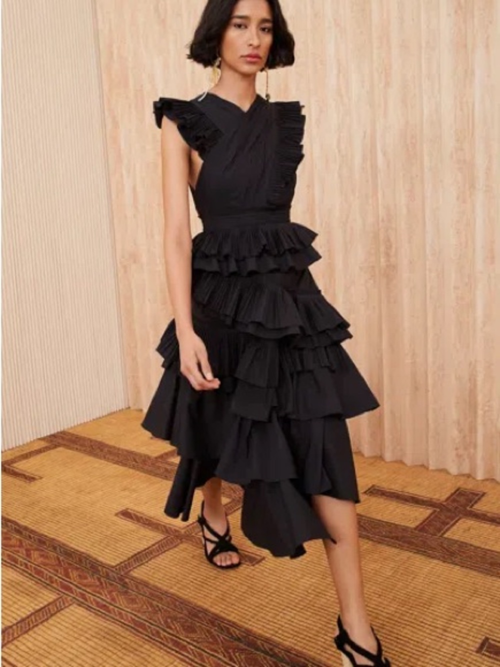 Ulla Johnson Black Layered Ruffle High-Low Dress - Picture 2 of 12